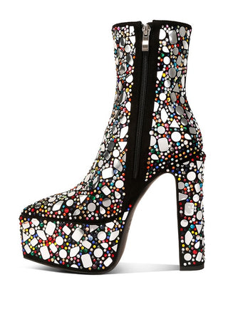 Hot Girl Fancy Mirror Embellished Platform High Heel Boots