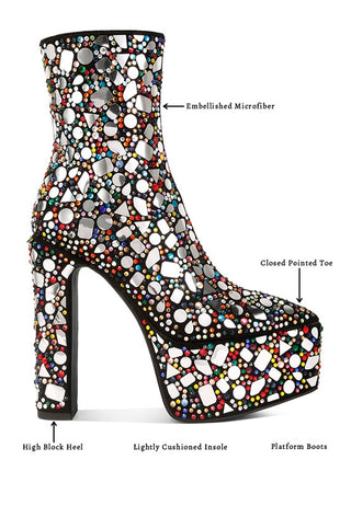 Hot Girl Fancy Mirror Embellished Platform High Heel Boots