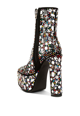 Hot Girl Fancy Mirror Embellished Platform High Heel Boots