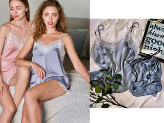 Hot Girl Beyond The Sky Silk Lace Two Piece Pajama Set