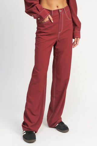 Hot Girl Chloe Contrast Stitch Straight Leg Pants