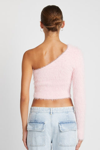 Hot Girl One Shoulder Fluffy Cropped Sweater Top