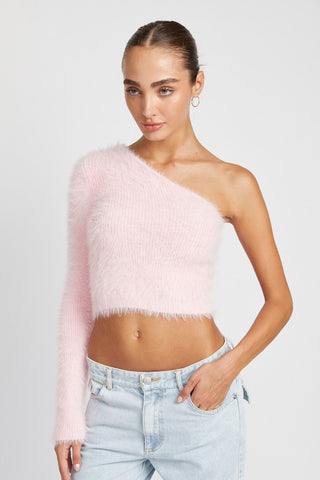 Hot Girl One Shoulder Fluffy Cropped Sweater Top