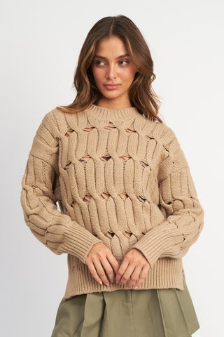 Hot Girl Wide Knit Sweater In Khaki