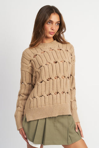 Hot Girl Wide Knit Sweater In Khaki