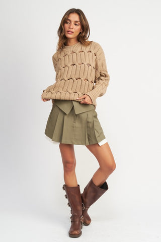 Hot Girl Wide Knit Sweater In Khaki