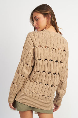 Hot Girl Wide Knit Sweater In Khaki