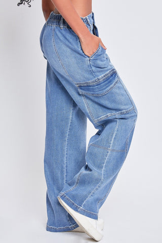 Hot Girl YMI High-Rise Straight Cargo Jeans In Medium Wash - Hot Girl Apparel