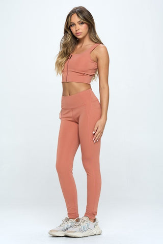 Hot Girl Zip Up Cutout Cropped Sports Tank Top And Leggings Set