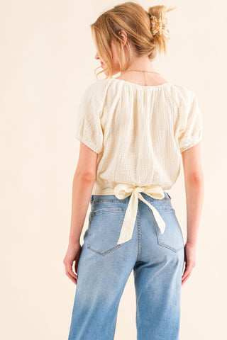 Hot Girl The Why Back Tie Cropped Blouse In Cream - Hot Girl Apparel