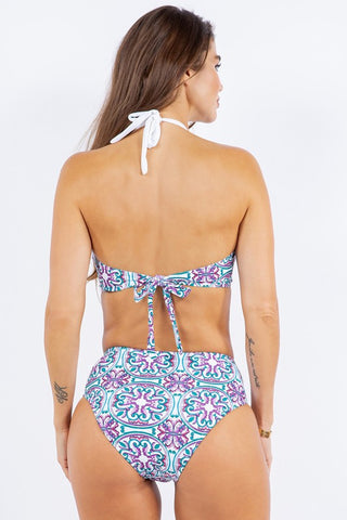 Hot Girl French Floral Crisscross Halter Bikini