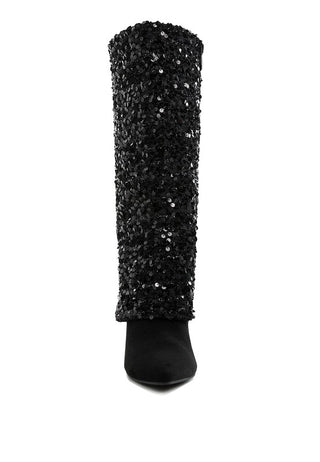 Hot Girl X London Rag Sin City Sequinned Fold-Over Calf Boots