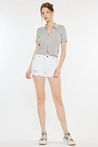 Hot Girl X Kancan Raw Hem Distressed Denim Shorts In White