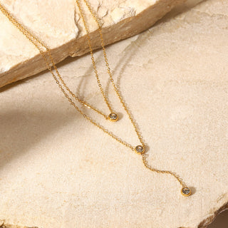 HGA Stainless Steel Zircon Double-Layered Gold Necklace