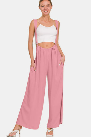 Hot Girl Pocketed Wide Leg Overalls In Rose Pink - Hot Girl Apparel