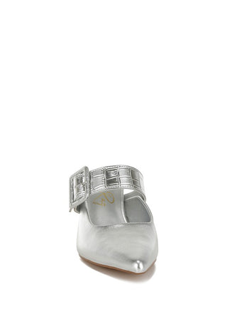 Hot Girl X London Rag Bismi Buckle Kitten Heel Mules In Silver