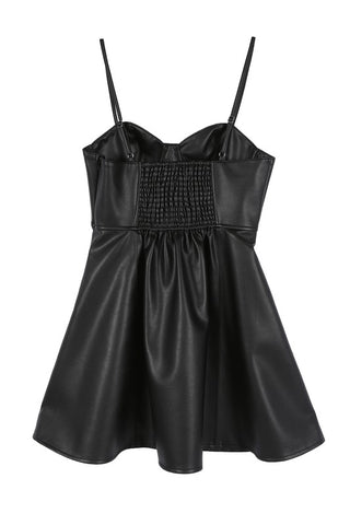 Hot Girl In The Matrix Vegan Leather Corset A-Line Mini Dress In Black