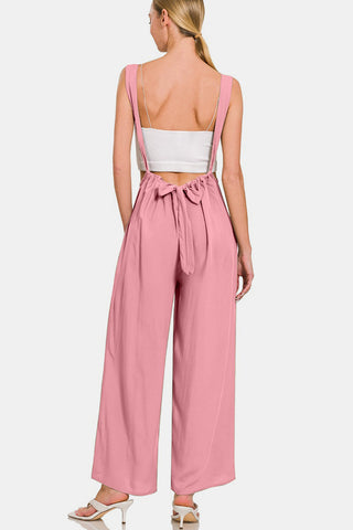 Hot Girl Pocketed Wide Leg Overalls In Rose Pink