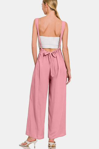 Hot Girl Pocketed Wide Leg Overalls In Rose Pink - Hot Girl Apparel