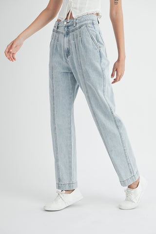 Hot Girl MABLE Pleated Front Detail Straight Leg Jeans