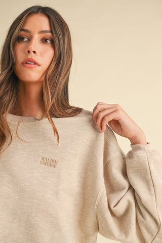 Hot Girl MABLE Malibu Vintage Embroidered Crop Sweatshirt In Beige