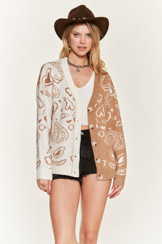 Hot Girl Paisley Color Block Oversized Cardigan