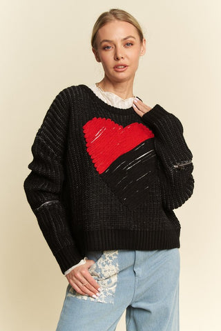 Hot Girl X Davi & Dani Contrast Heart Sweater In Black