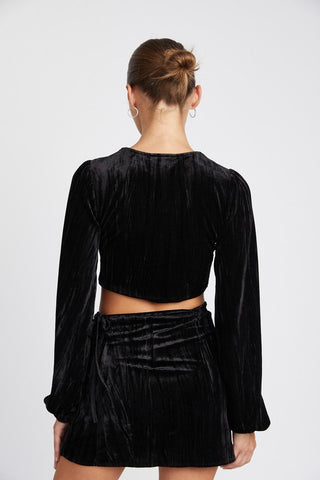 Hot Girl Velvet Dream Keyhole Long Sleeve Crop Top