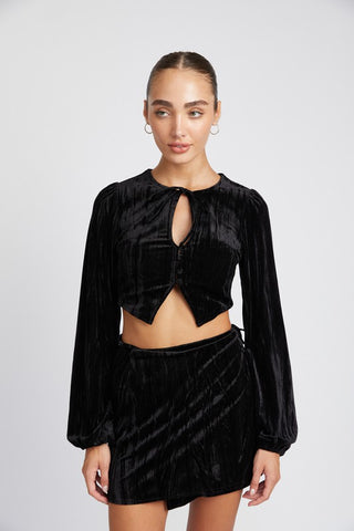 Hot Girl Velvet Dream Keyhole Long Sleeve Crop Top