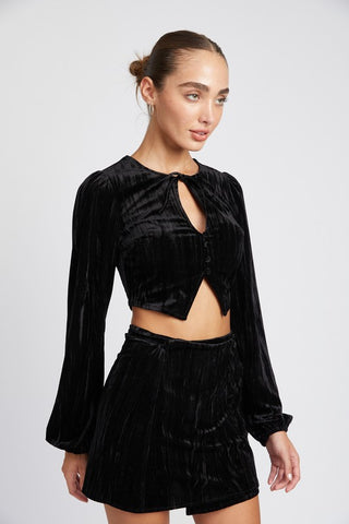 Hot Girl Velvet Dream Keyhole Long Sleeve Crop Top