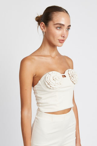 Hot Girl Rosette Bustier Crop Top In Cream