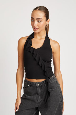 Hot Girl Ruffled Asymmetrical Halter Top