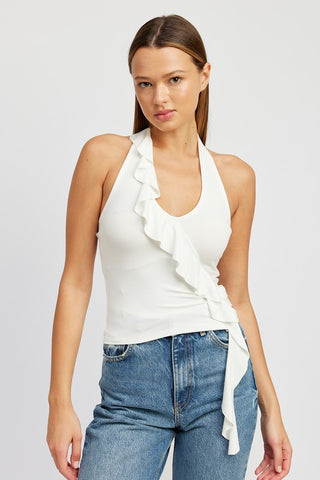 Hot Girl Ruffled Asymmetrical Halter Top