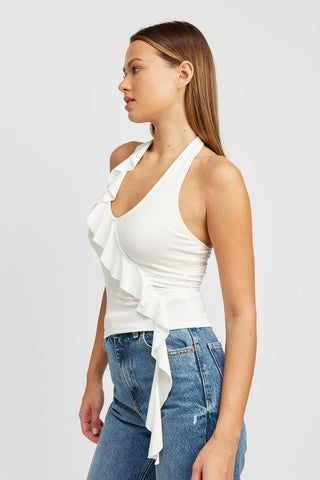 Hot Girl Ruffled Asymmetrical Halter Top