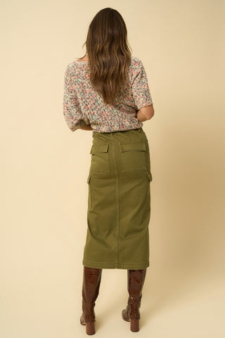 Hot Girl Denim Lab Cargo Midi Skirt In Olive