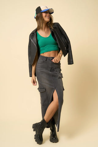 Hot Girl Denim Lab Cargo Maxi Skirt In Black