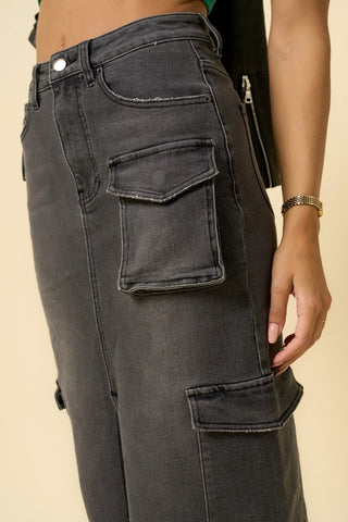 Hot Girl Denim Lab Cargo Maxi Skirt In Black