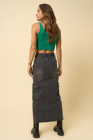 Hot Girl Denim Lab Cargo Maxi Skirt In Black