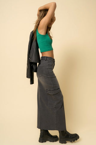 Hot Girl Denim Lab Cargo Maxi Skirt In Black