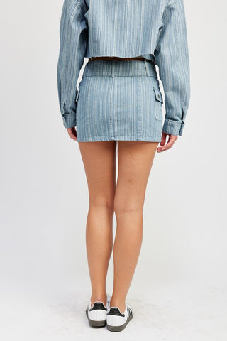 Hot Girl Dreamer Denim Belted Striped Mini Skirt