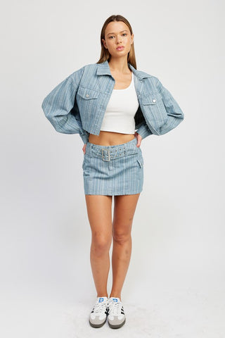 Hot Girl Dreamer Denim Belted Striped Mini Skirt