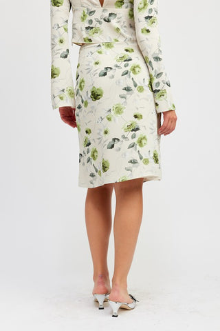 Hot Girl Green Ivy Floral Drawstring Midi Skirt