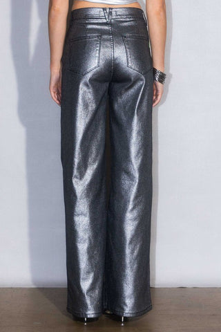 Hot Girl Metallic High Rise Wide Leg Jeans