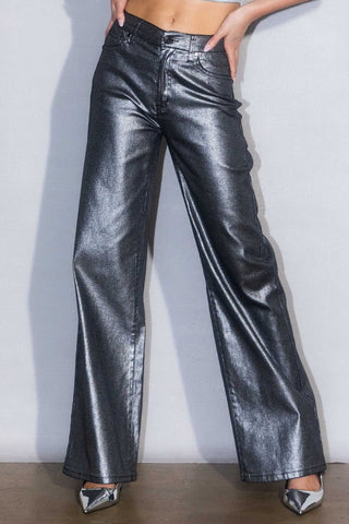 Hot Girl Metallic High Rise Wide Leg Jeans