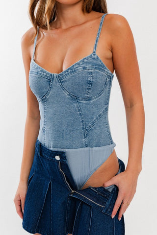 Hot Girl Dolly Denim Bustier Bodysuit