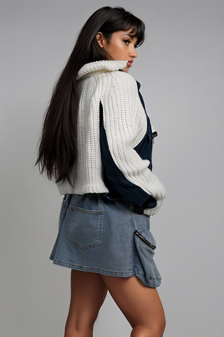 Hot Girl Street Chic Denim Mixed Knit Sweater