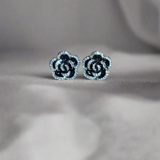 HGA Crystal Black Rose Stud Earrings