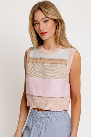 Hot Girl Pastel Moment Color Block Sweater Vest Top