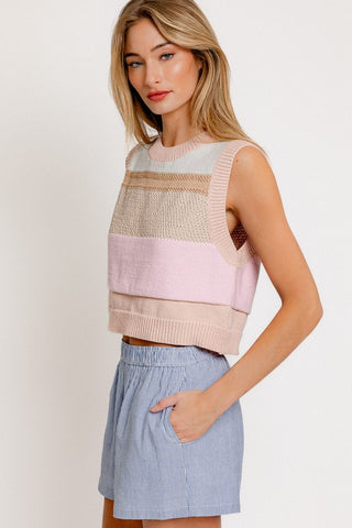 Hot Girl Pastel Moment Color Block Sweater Vest Top