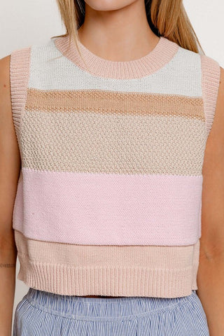 Hot Girl Pastel Moment Color Block Sweater Vest Top